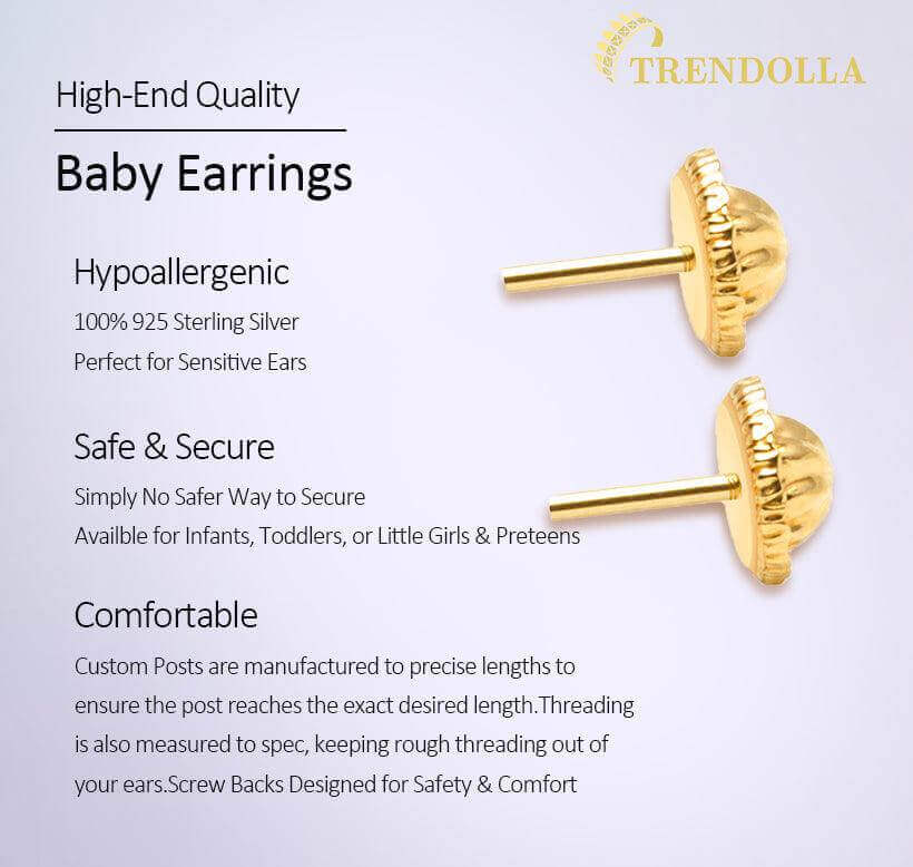 14k Rose Gold Plated Ball Studs 3mm Baby Children Screw Back Earrings - Trendolla Jewelry
